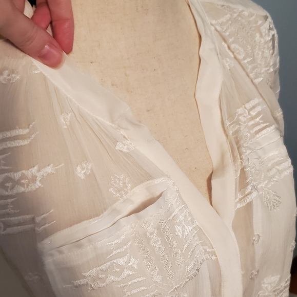 Rebecca Taylor Sheer Tribal White Silk Blouse - Picture 7 of 12